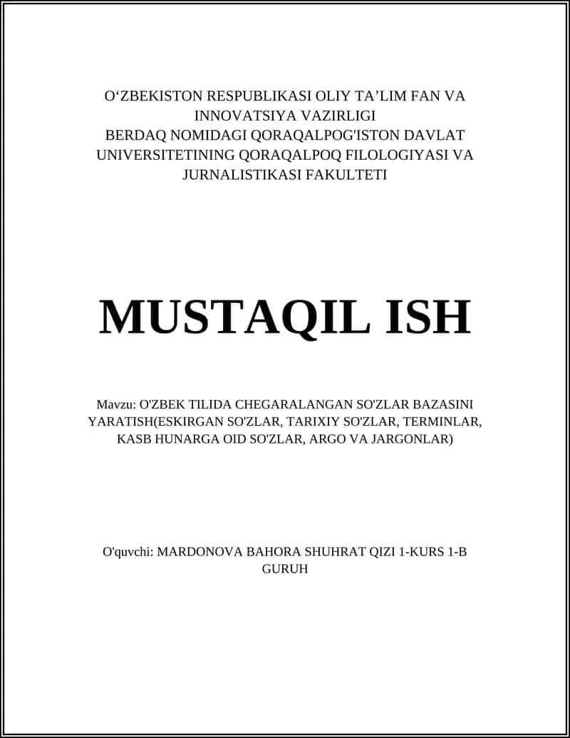 O'zbek tilida chegaralangan so'zlar bazasini yaratish