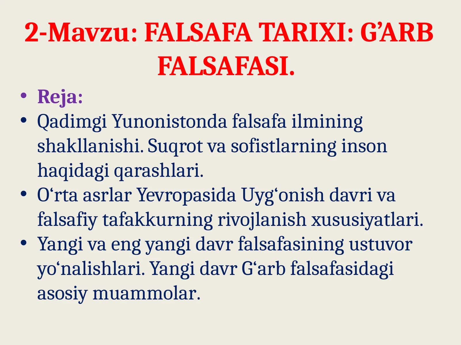 FALSAFA TARIXI: G’ARB FALSAFASI