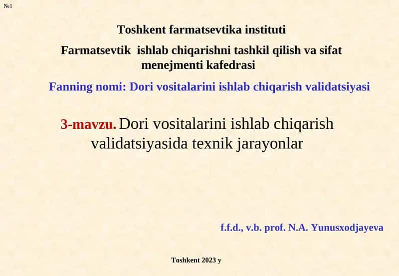 Dori vositalarini ishlab chiqarish validatsiyasi