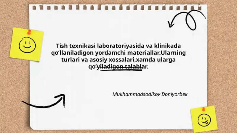 Tish texnikasi laboratoriyasida va klinikada qo’llaniladigon yordamchi materiallar