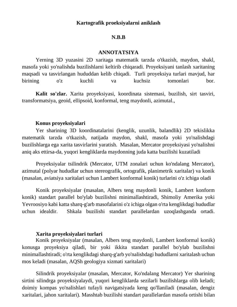 Kartografik proeksiyalarni aniklash