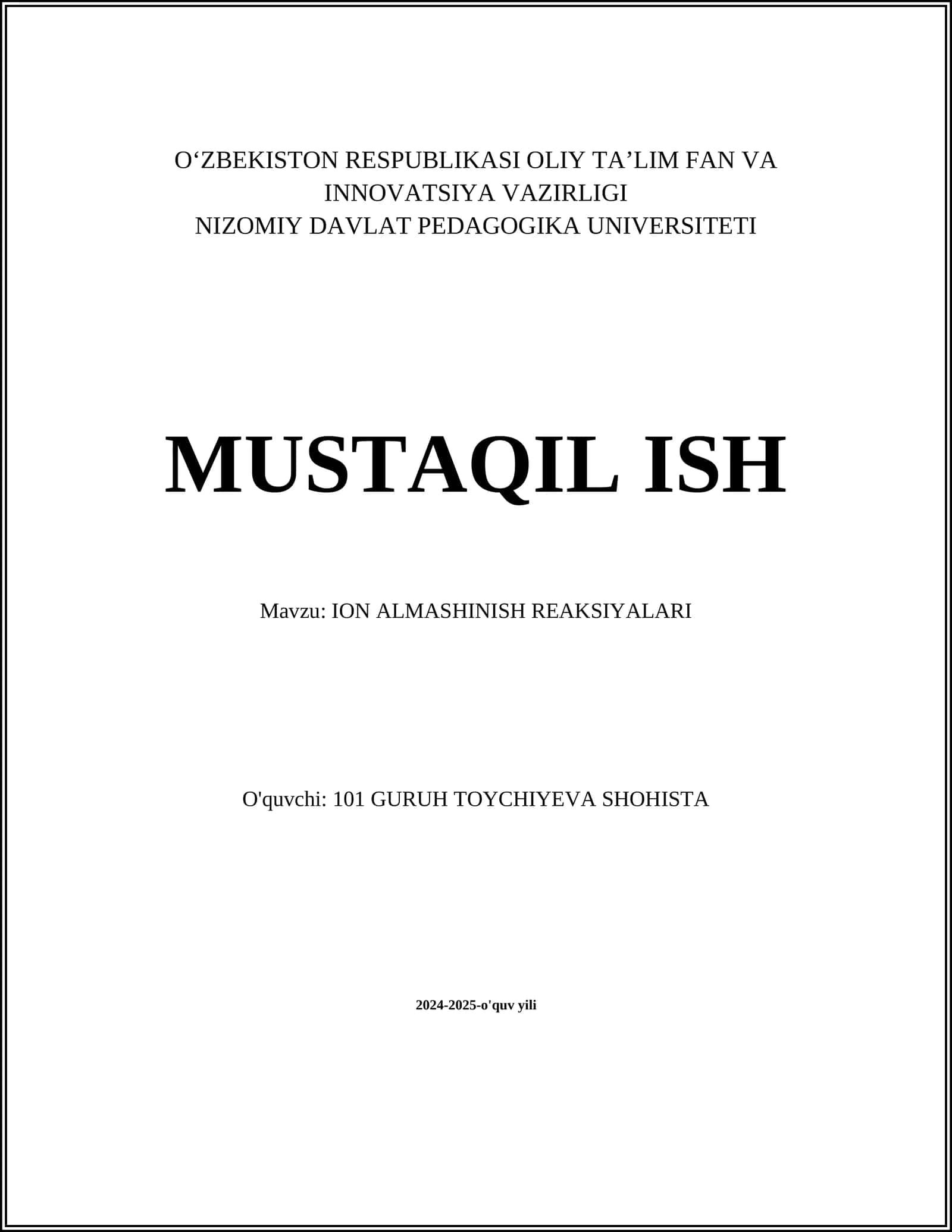ION ALMASHINISH REAKSIYALARI