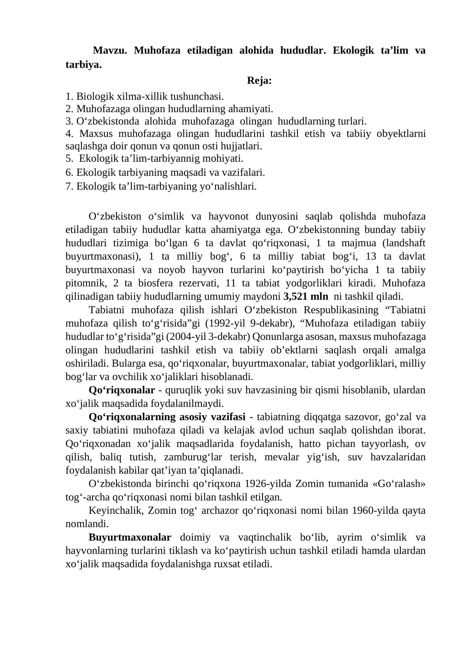 Ekologik ta’lim va tarbiya