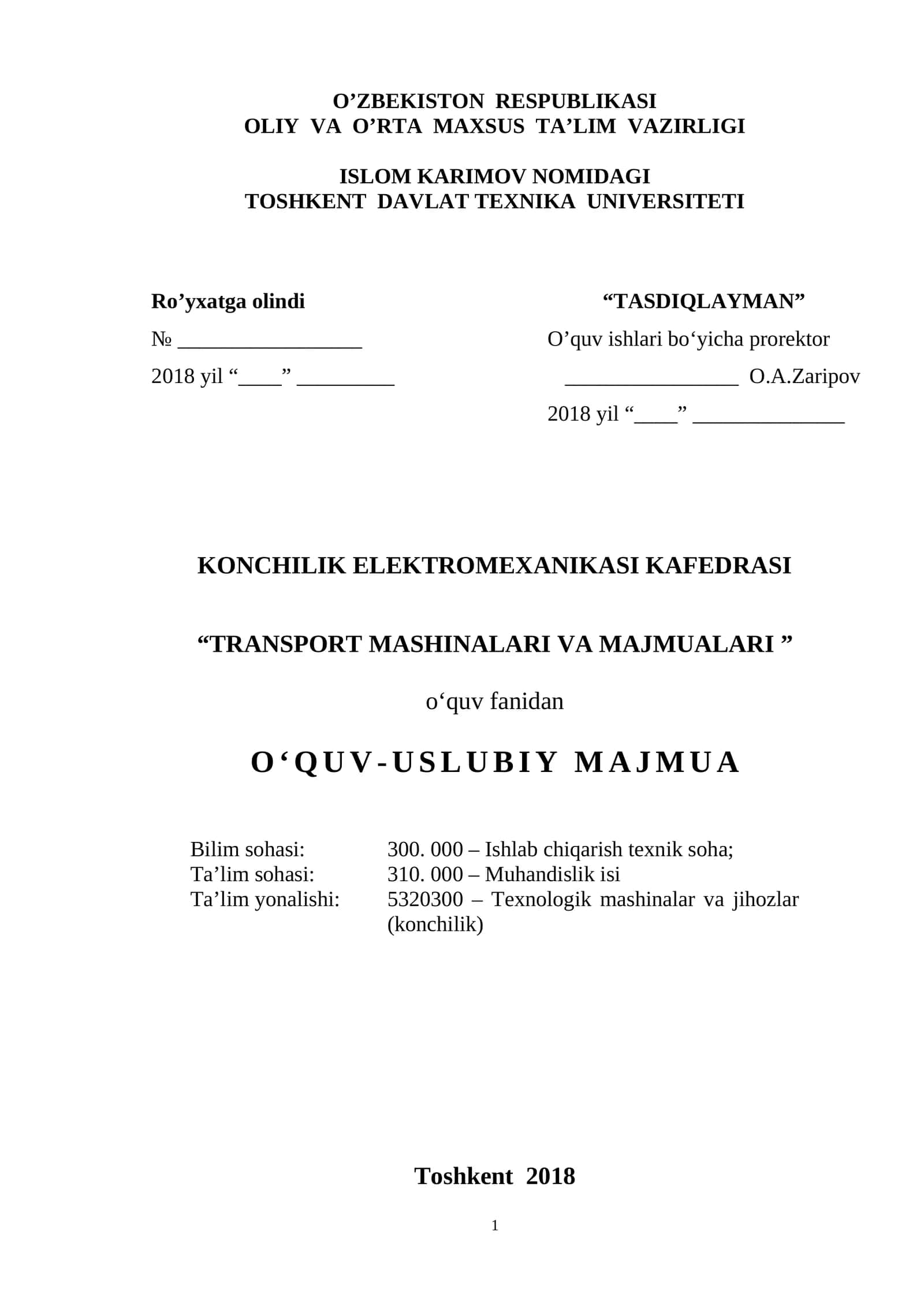 TRANSPORT MАSHINALARI VA MAJMUALARI