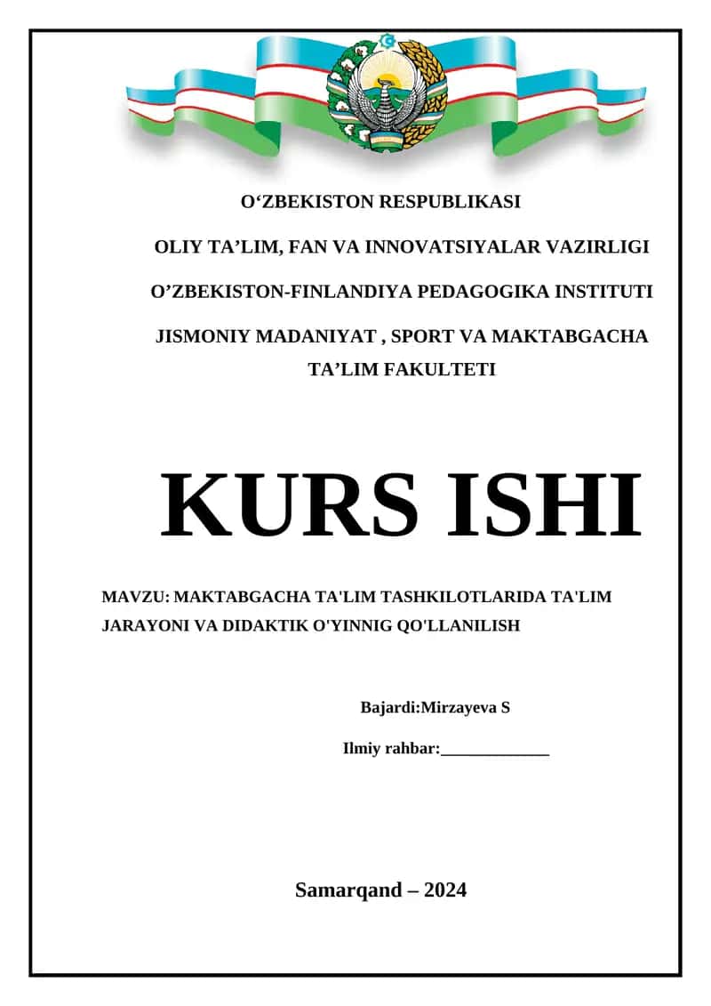 MAKTABGACHA TA'LIM TASHKILOTLARIDA TA'LIM JARAYONI VA DIDAKTIK O'YINNIG QO'LLANILISH 1