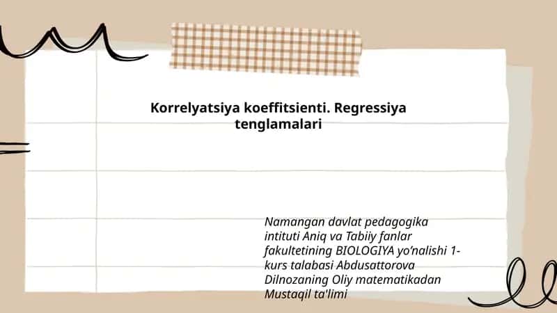 Korrelyatsiya koeffitsienti. Regressiya tenglamalari