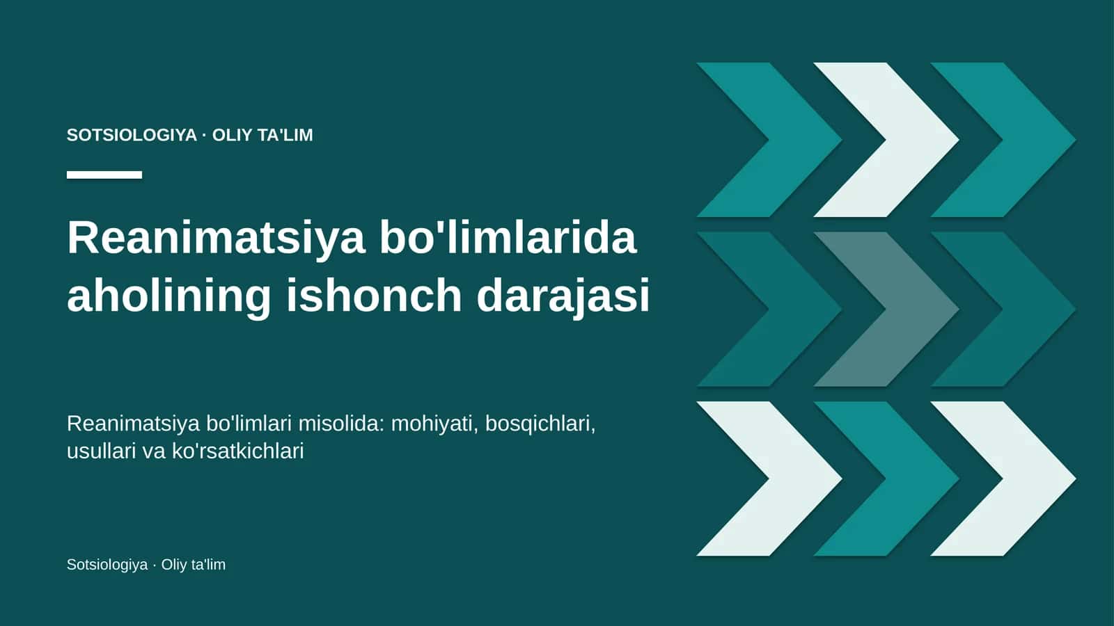 Reanimatsiya bo'limlarida aholining ishonch darajasi