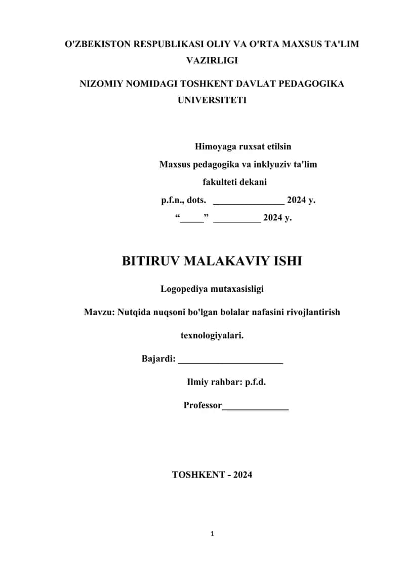 Nutqida nuqsoni bo'lgan bolalar nafasini rivojlantirish texnologiyalari