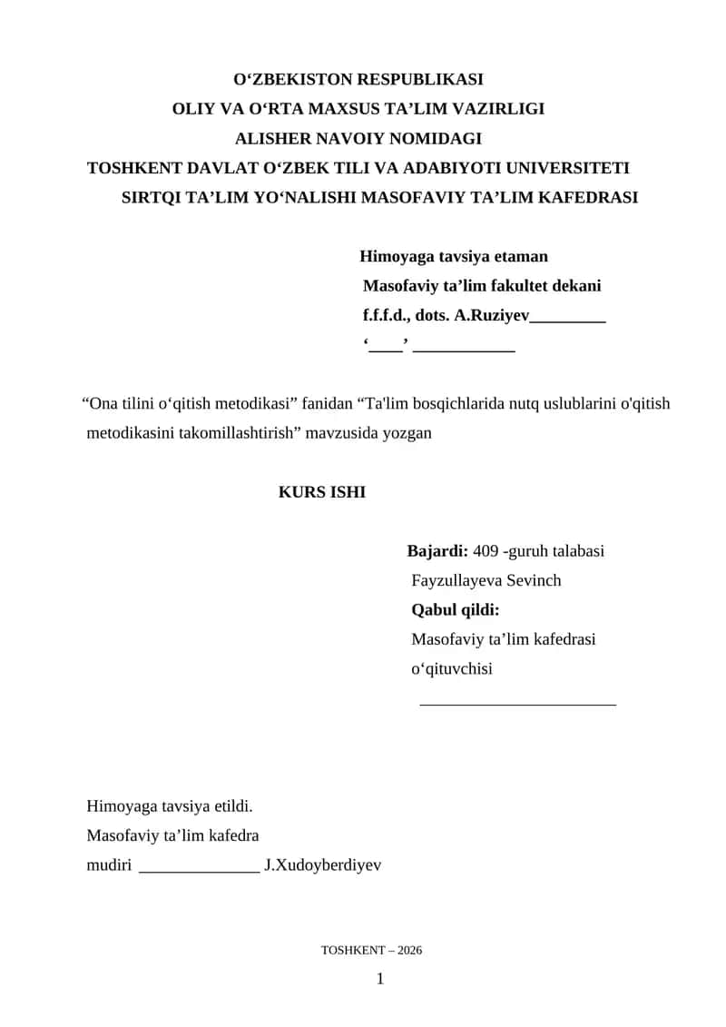 Ta'lim bosqichlarida nutq uslublarini o'qitish metodikasini takomillashtirish”