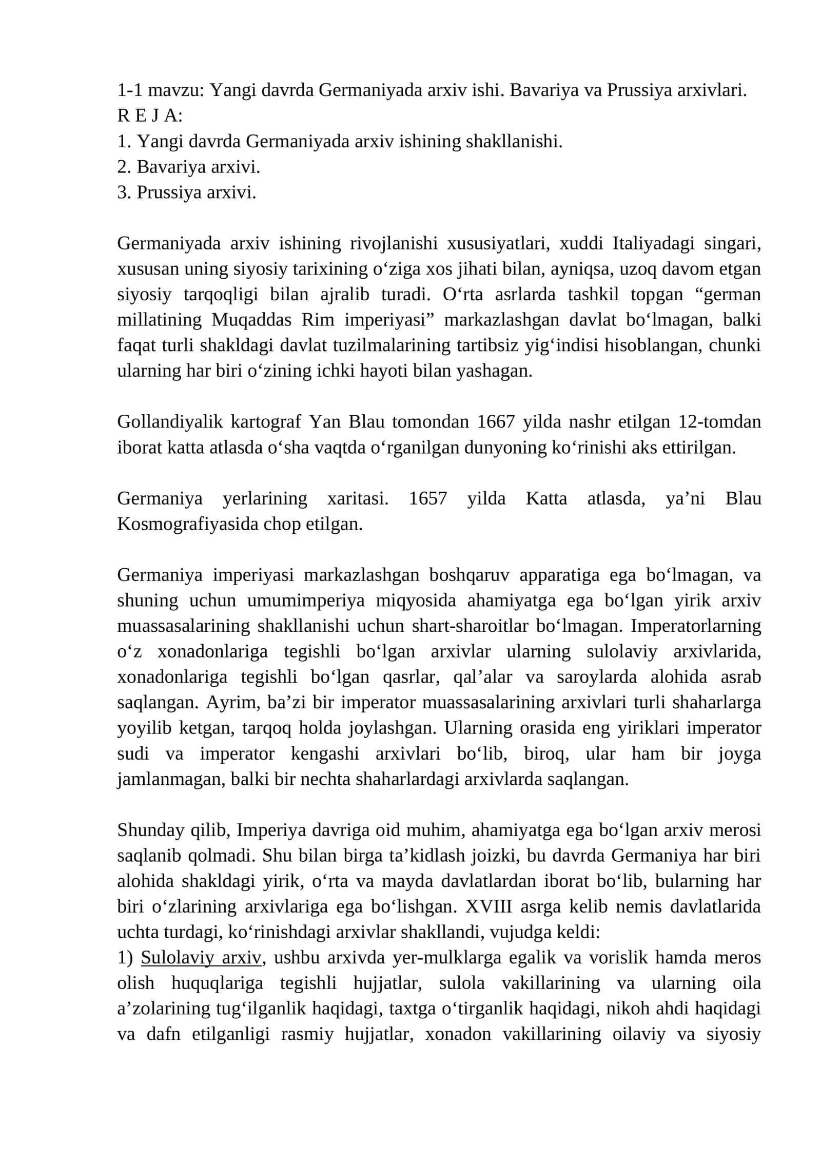 Yangi davrda Germaniyada arxiv ishi. Bavariya va Prussiya arxivlari