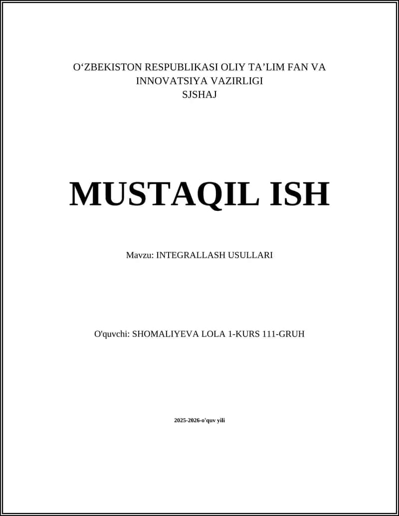 INTEGRALLASH USULLARI