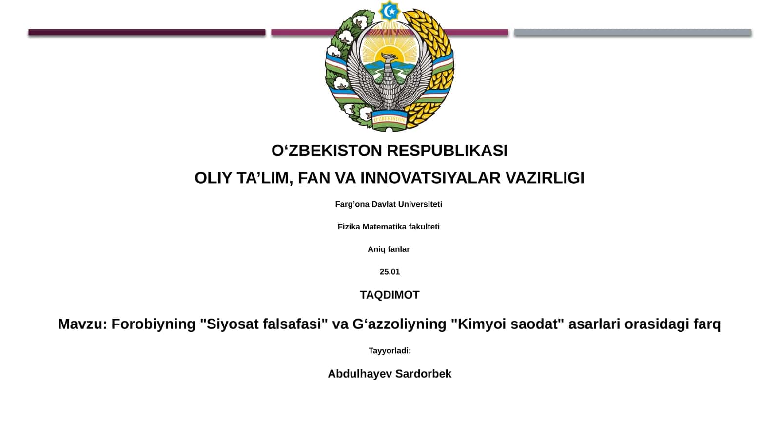 Forobiyning "Siyosat falsafasi" va Gʻazzoliyning "Kimyoi saodat" asarlari orasidagi farq