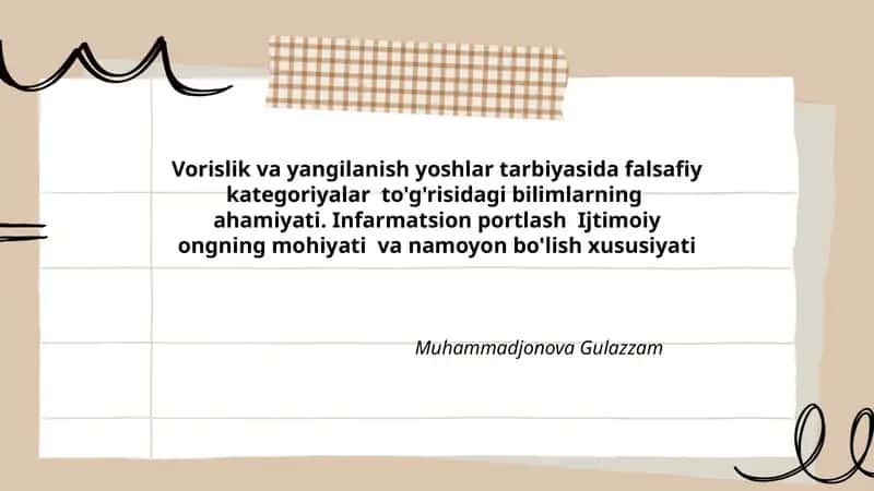 Vorislik va yangilanish yoshlar tarbiyasida falsafiy kategoriyalar