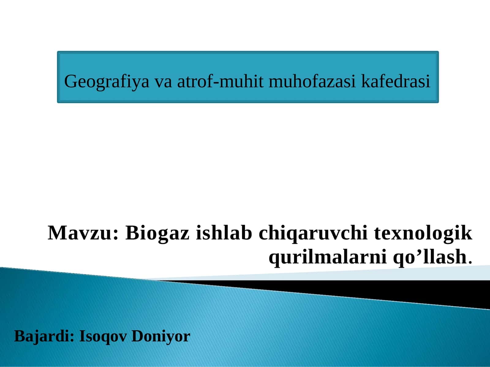 Biogaz ishlab chiqaruvchi texnologik qurilmalarni qo’llash