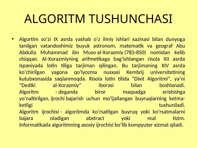 ALGORITM TUSHUNCHASI