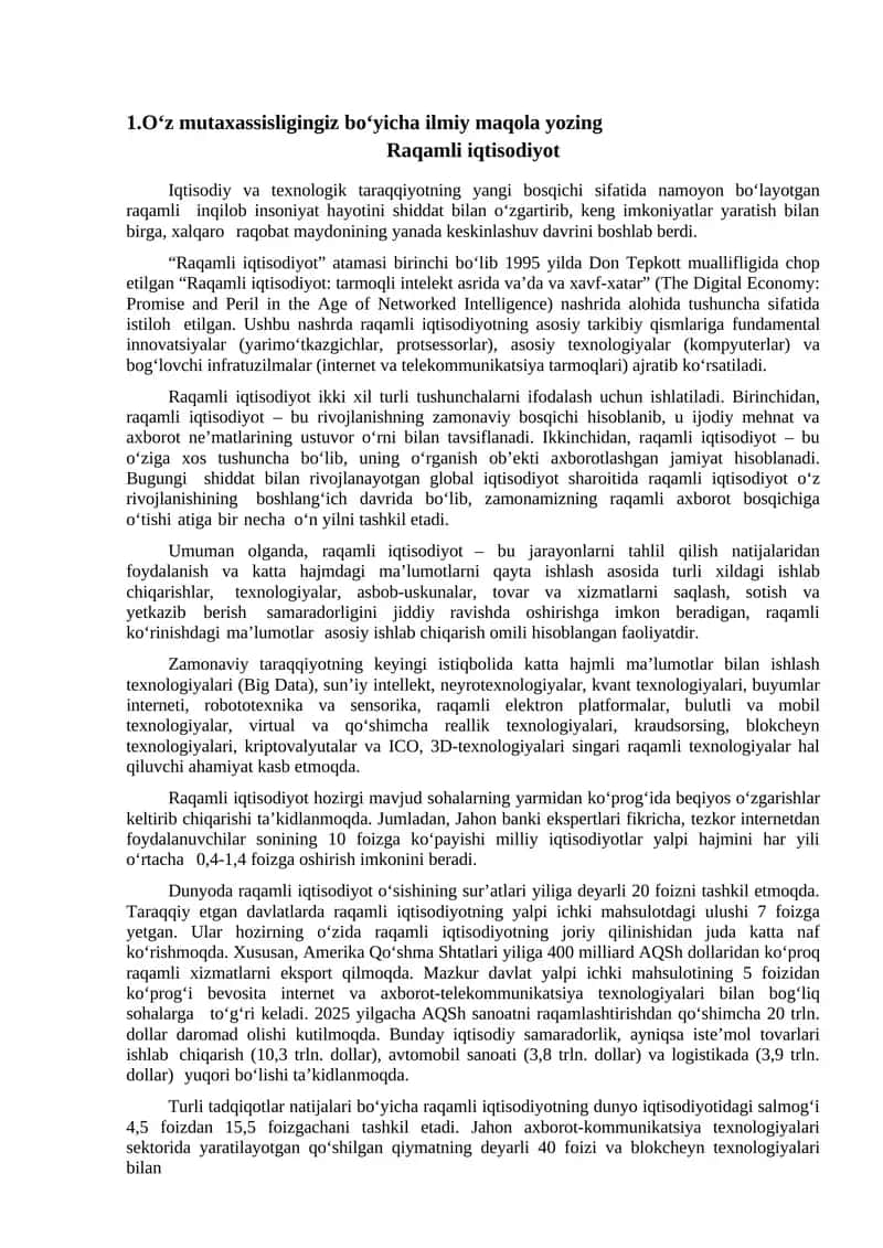 Raqamli iqtisodiyot