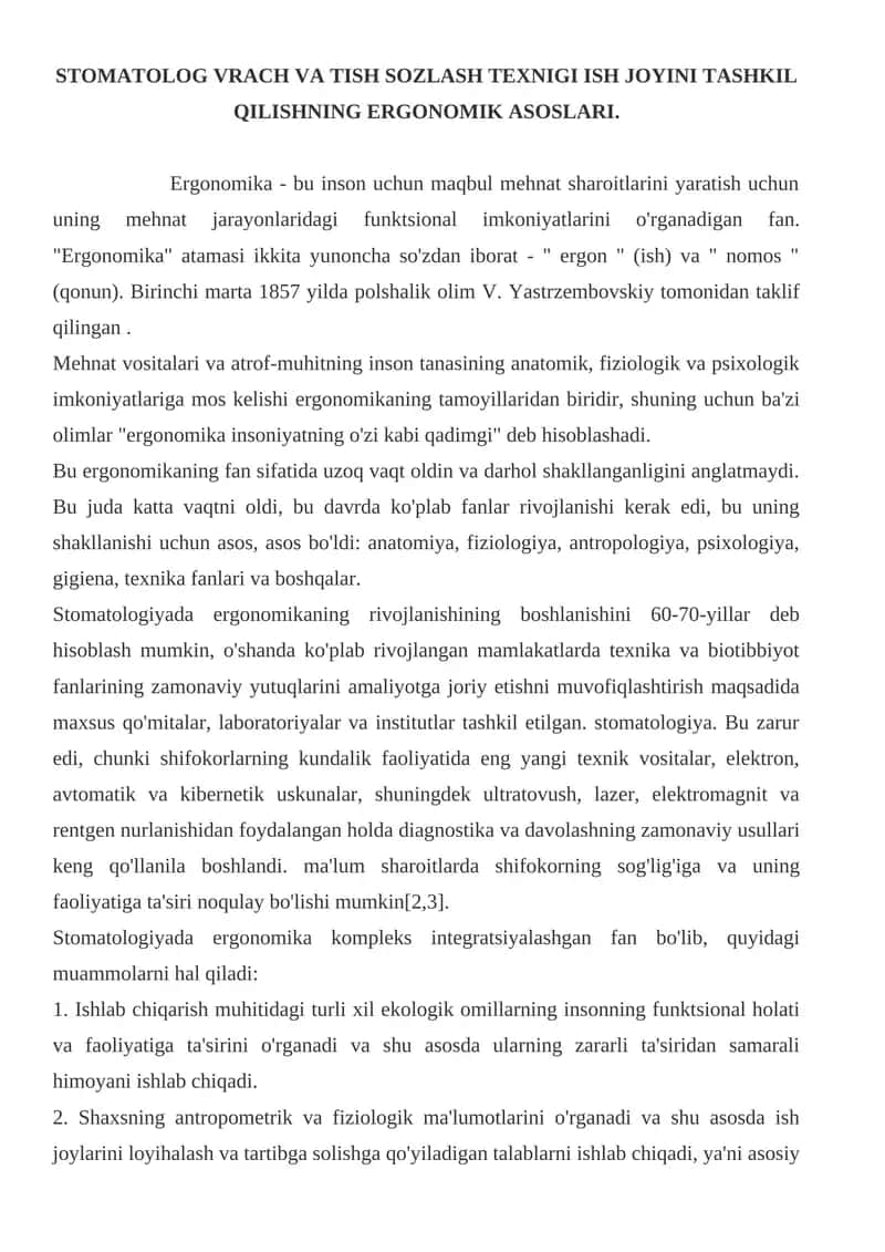 Ergonomika in dentistry