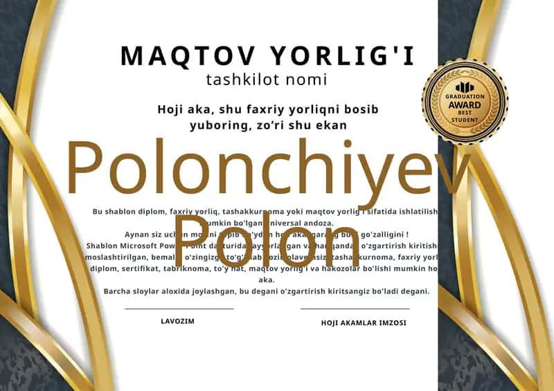 MAQTOV YORLIG'I shablon tayyor andoza