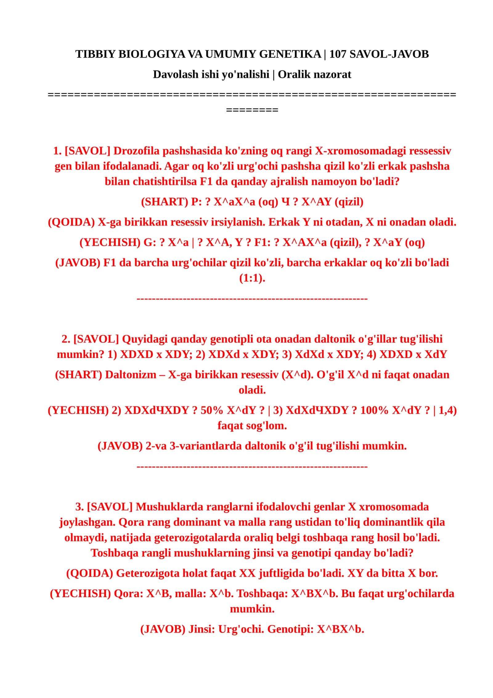 Tibbiy biologiya va umumiy genetika