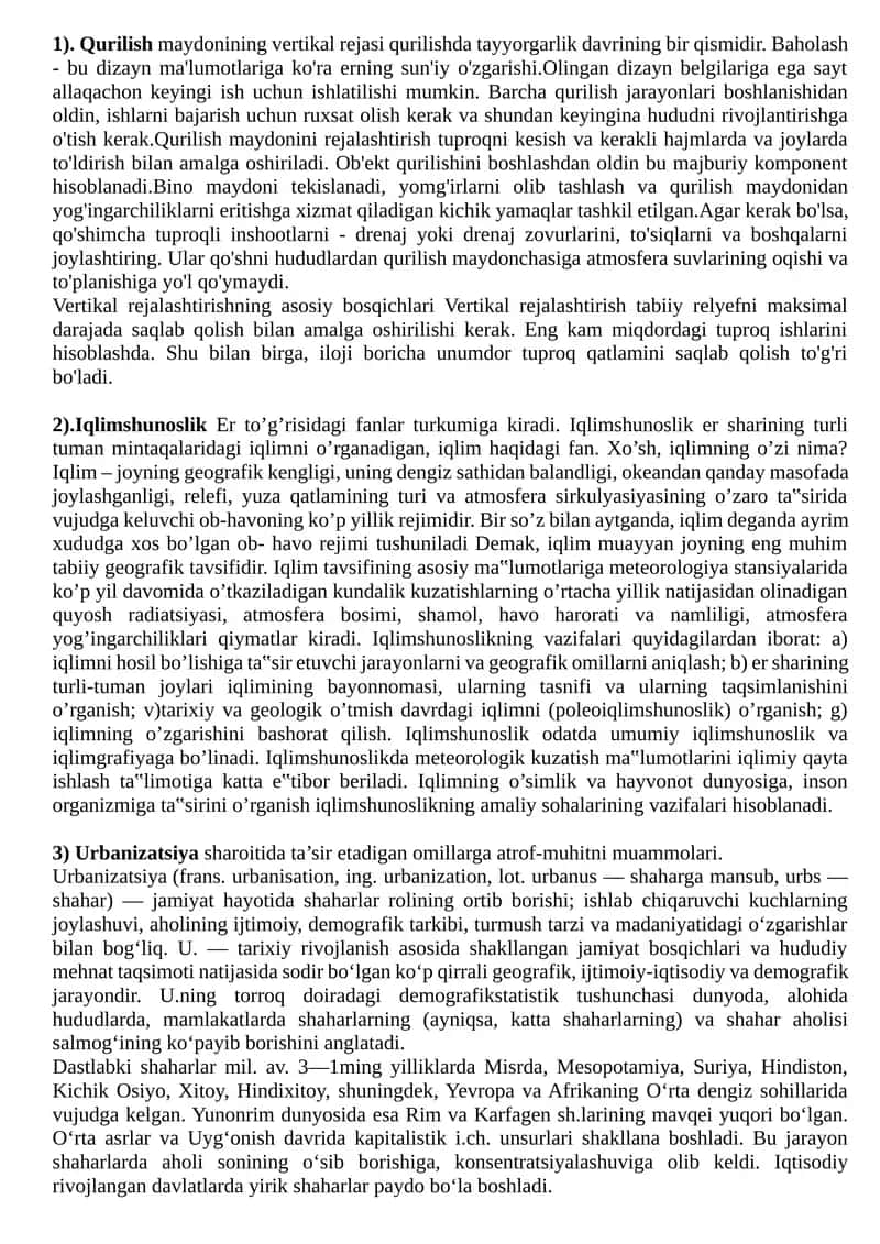 Qurilish Maydoninin Vertikal Rejasi