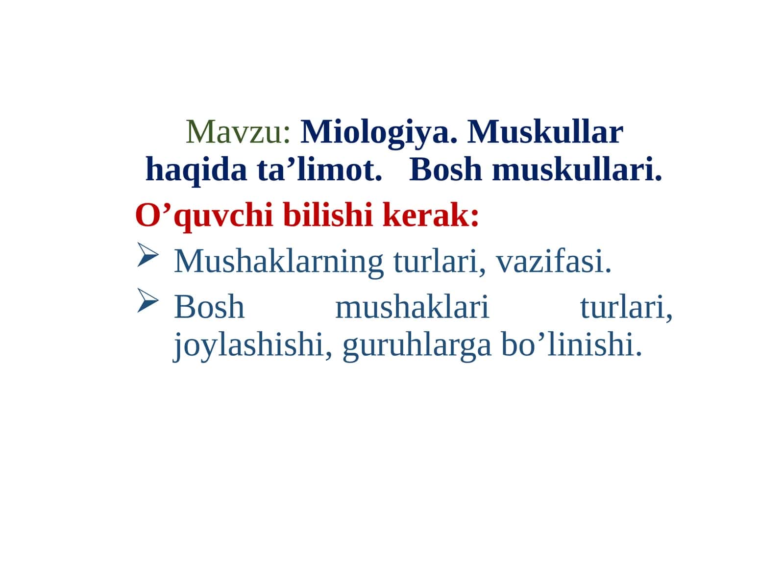 Miologiya.Muskullar haqida ta’limot. Bosh muskullari