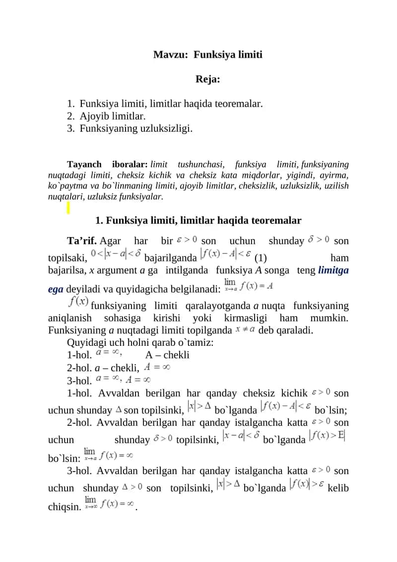 Funksiya limiti