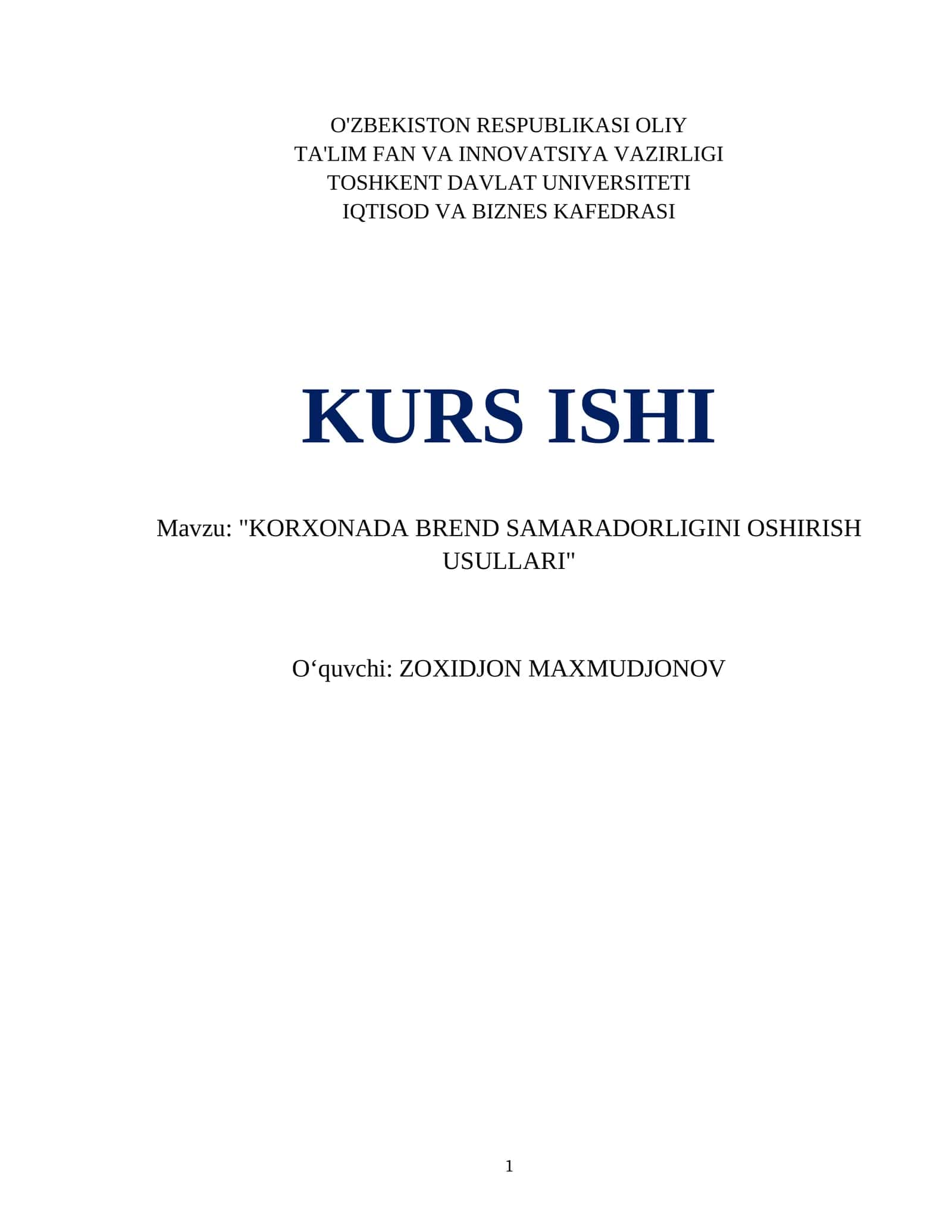 KORXONADA BREND SAMARADORLIGINI OSHIRISH USULLARI