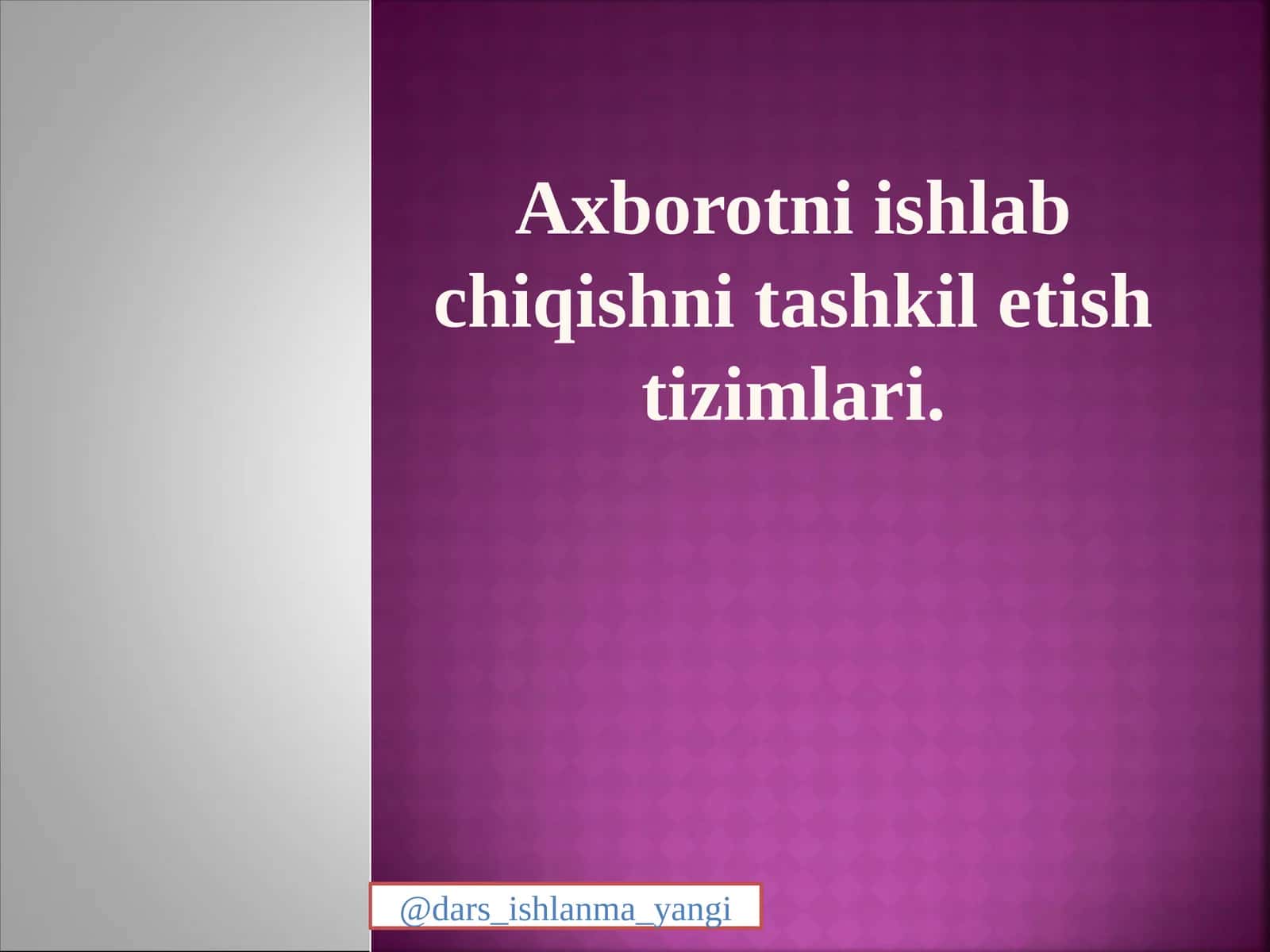 Axborotni ishlab chiqishni tashkil etish tizimlari