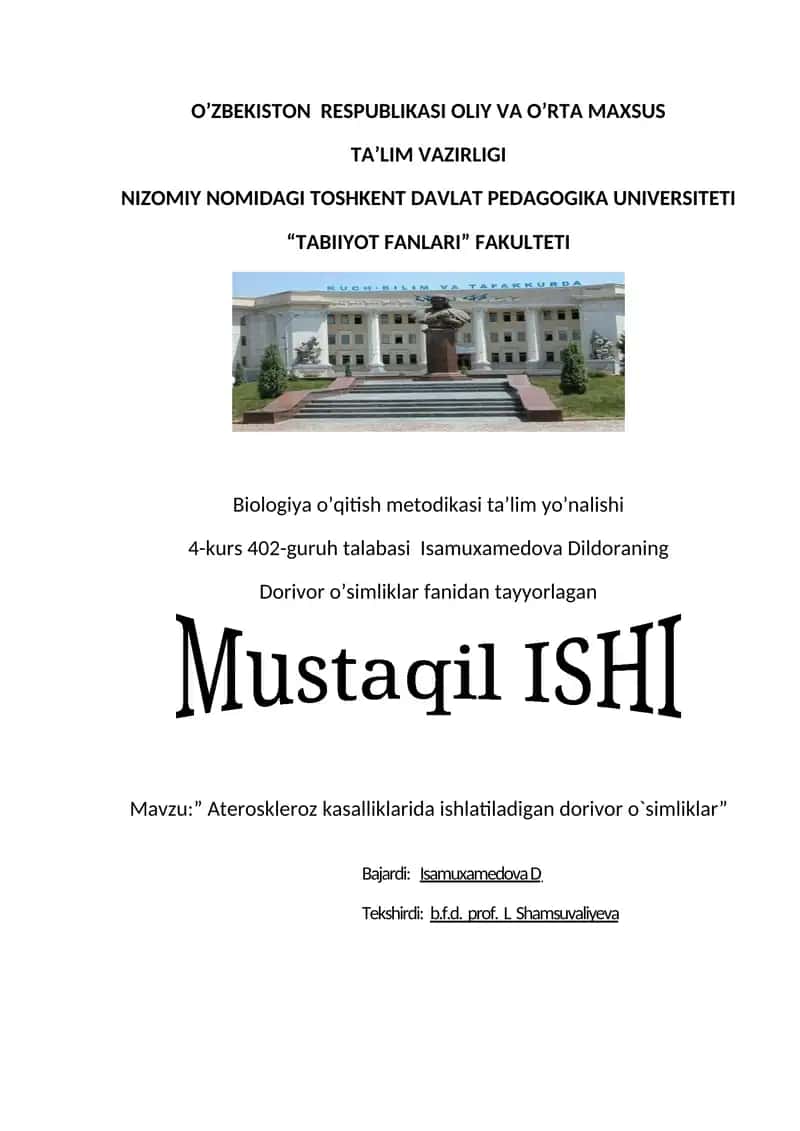 Biologiya o’qitish metodikasi ta’lim yo’nalishi