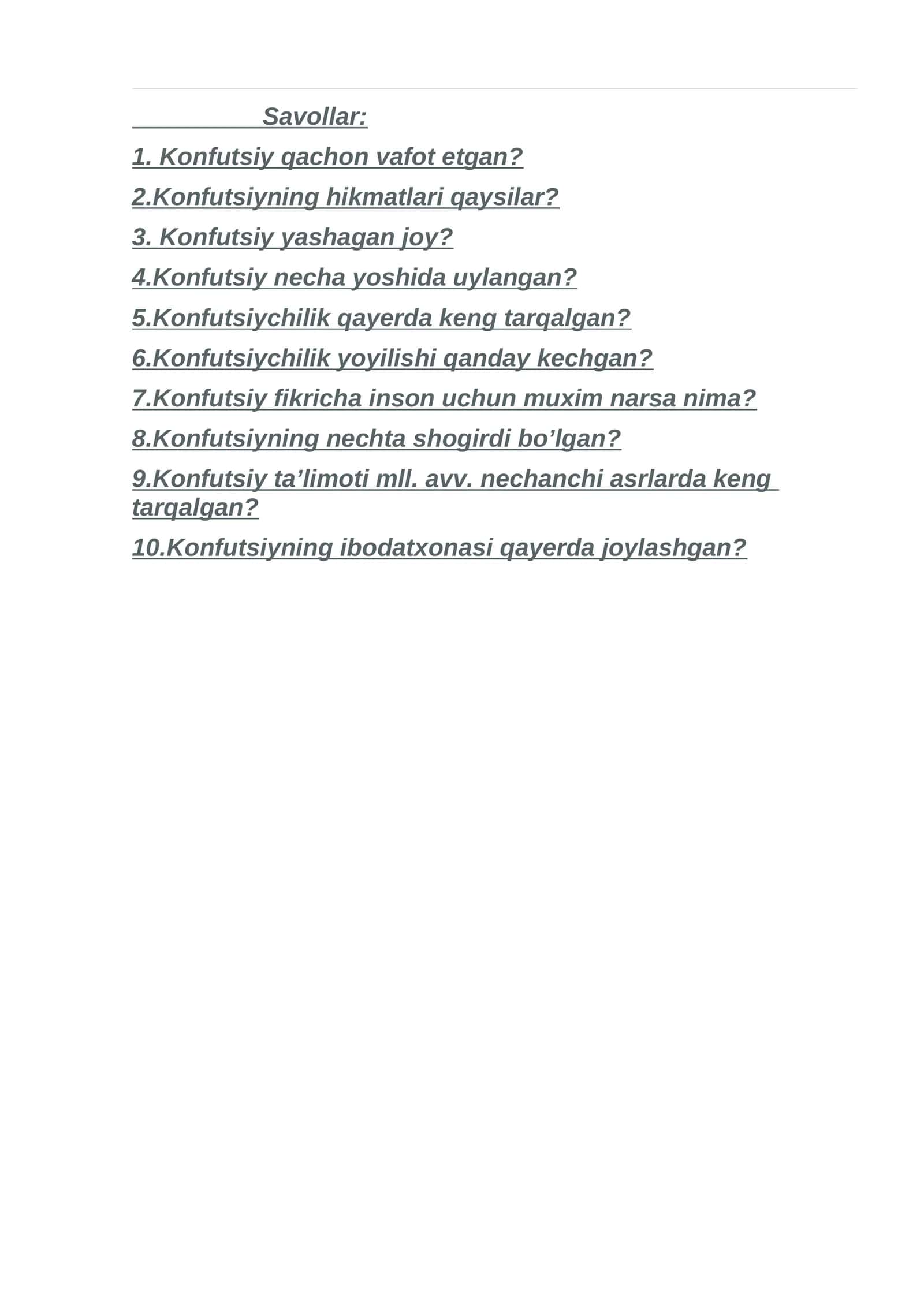 Savollar va testlar