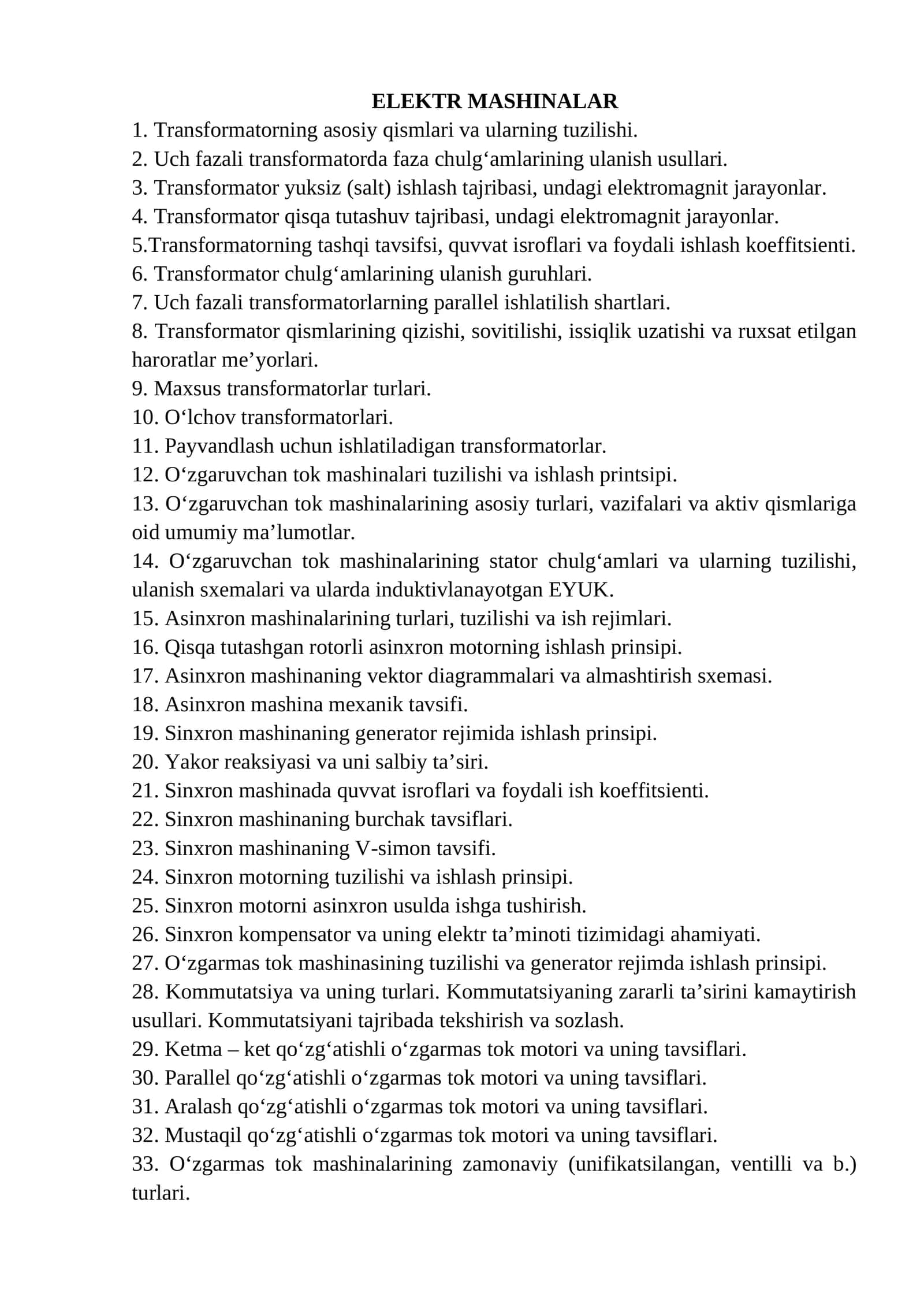 ELEKTR MASHINALAR