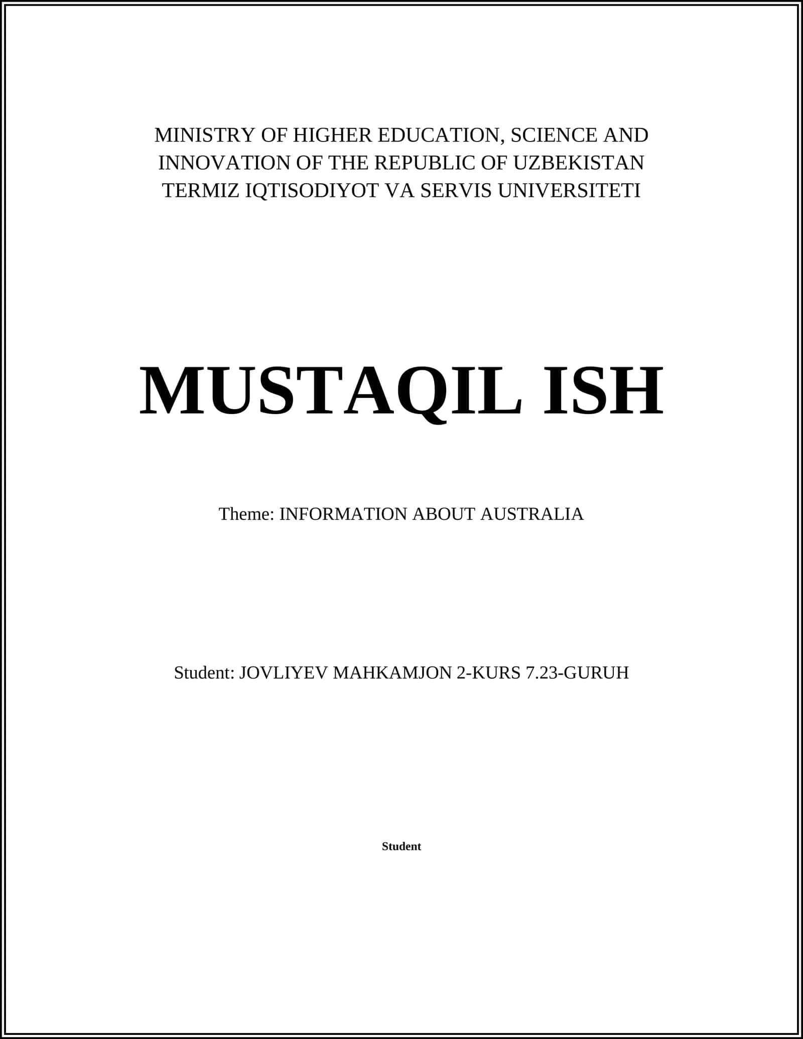 INFORMATION ABOUT AUSTRALIA