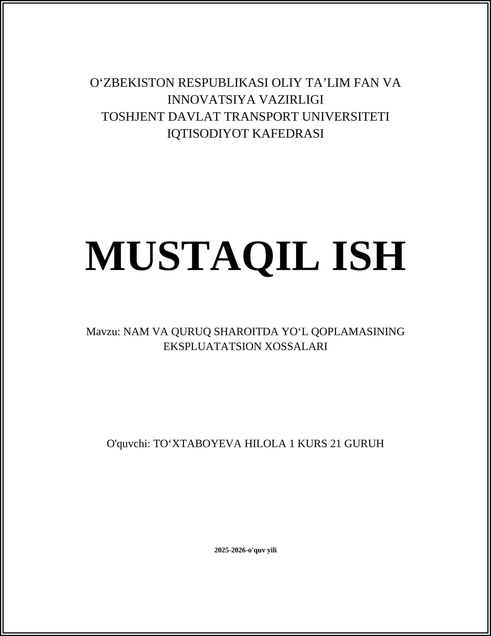 Nam va quruq sharoitda yo‘l qoplamasining ekspluatatsion xossalari