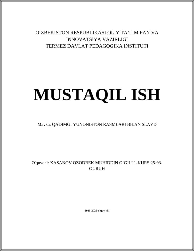 Mavzu: QADIMGI YUNONISTON RASMLARI BILAN SLAYD