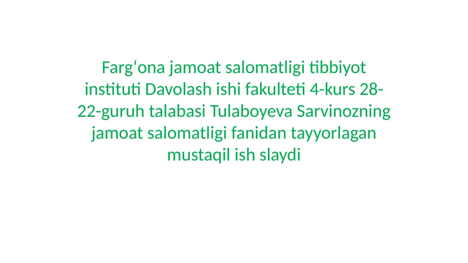 SALOMATLIK NING SHAKLLANTIRISHI