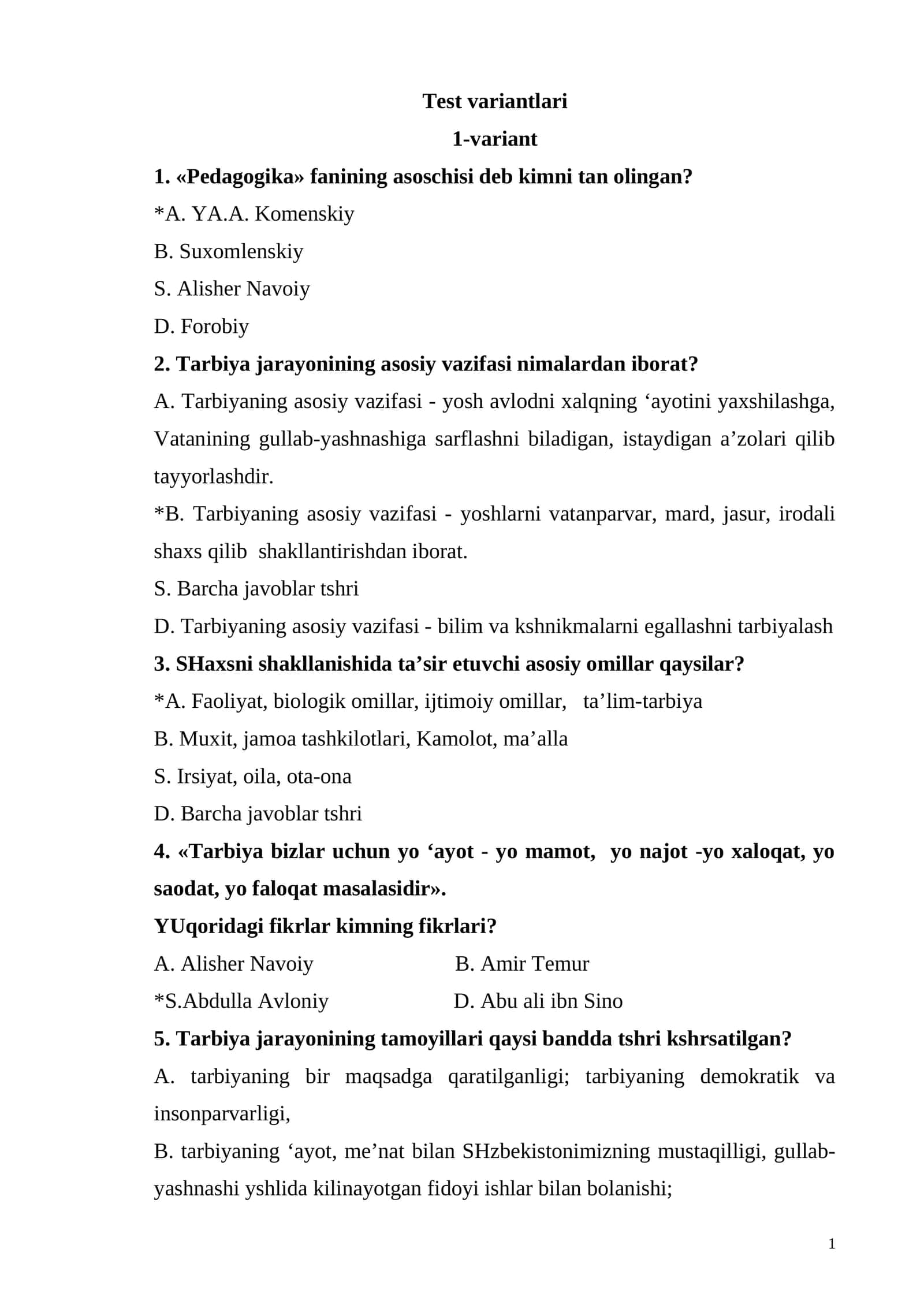 Test variantlari
