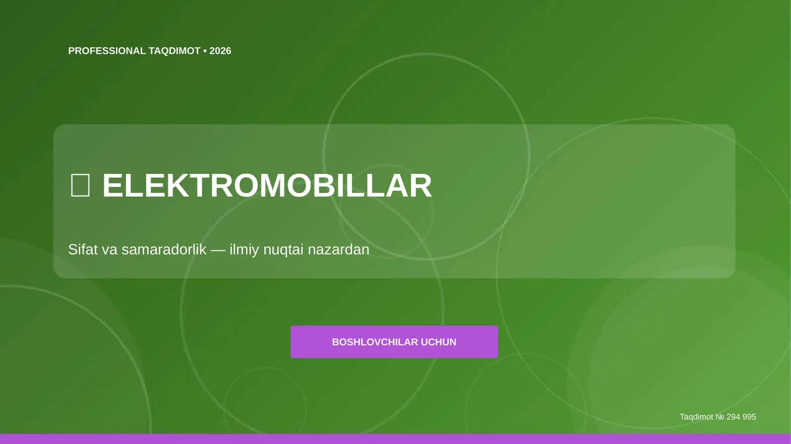ELEKTROMOBILLAR: sifat va samaradorlik
