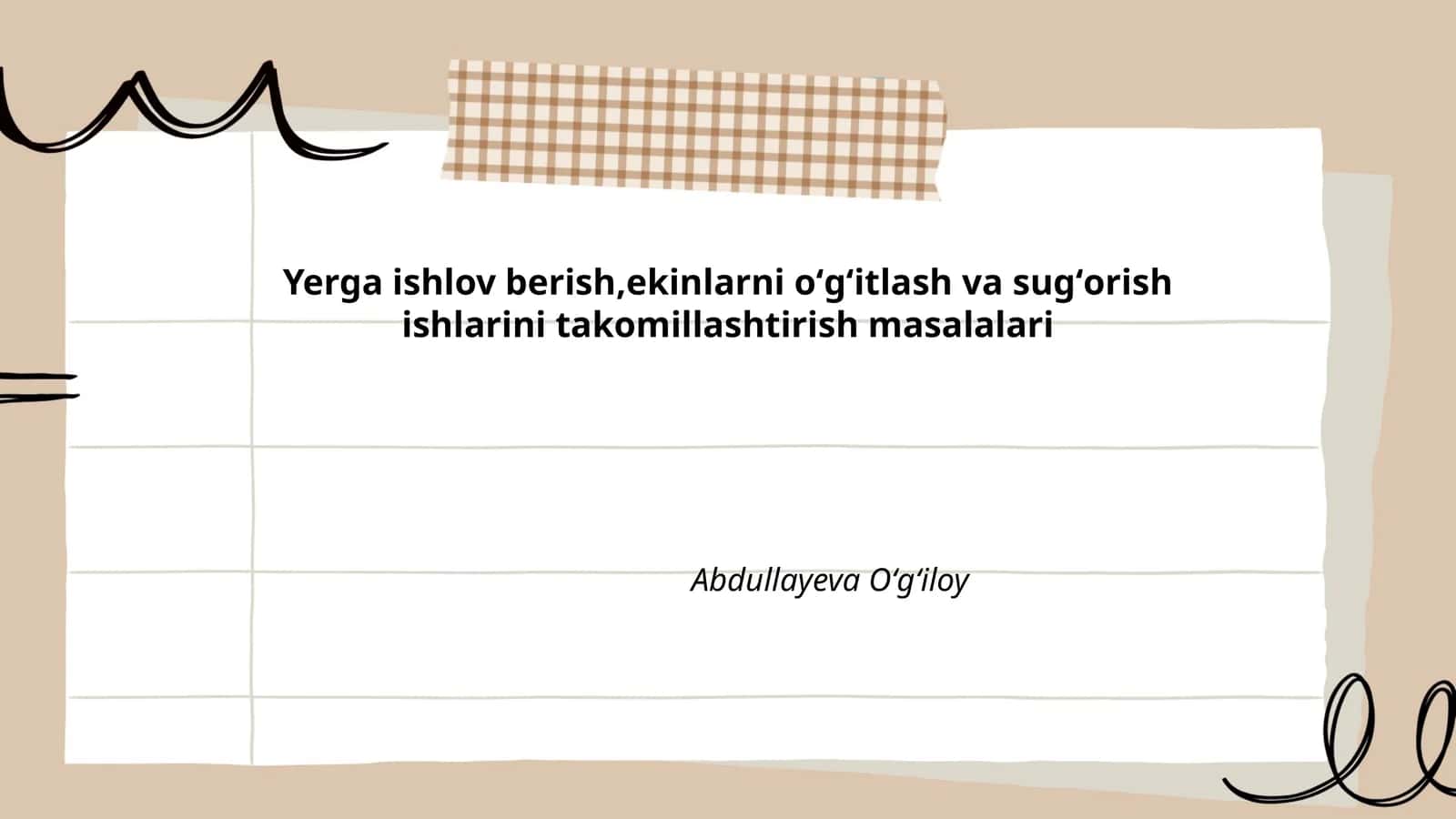 Yerga ishlov berish,ekinlarni oʻgʻitlash va sugʻorish ishlarini takomillashtirish masalalari