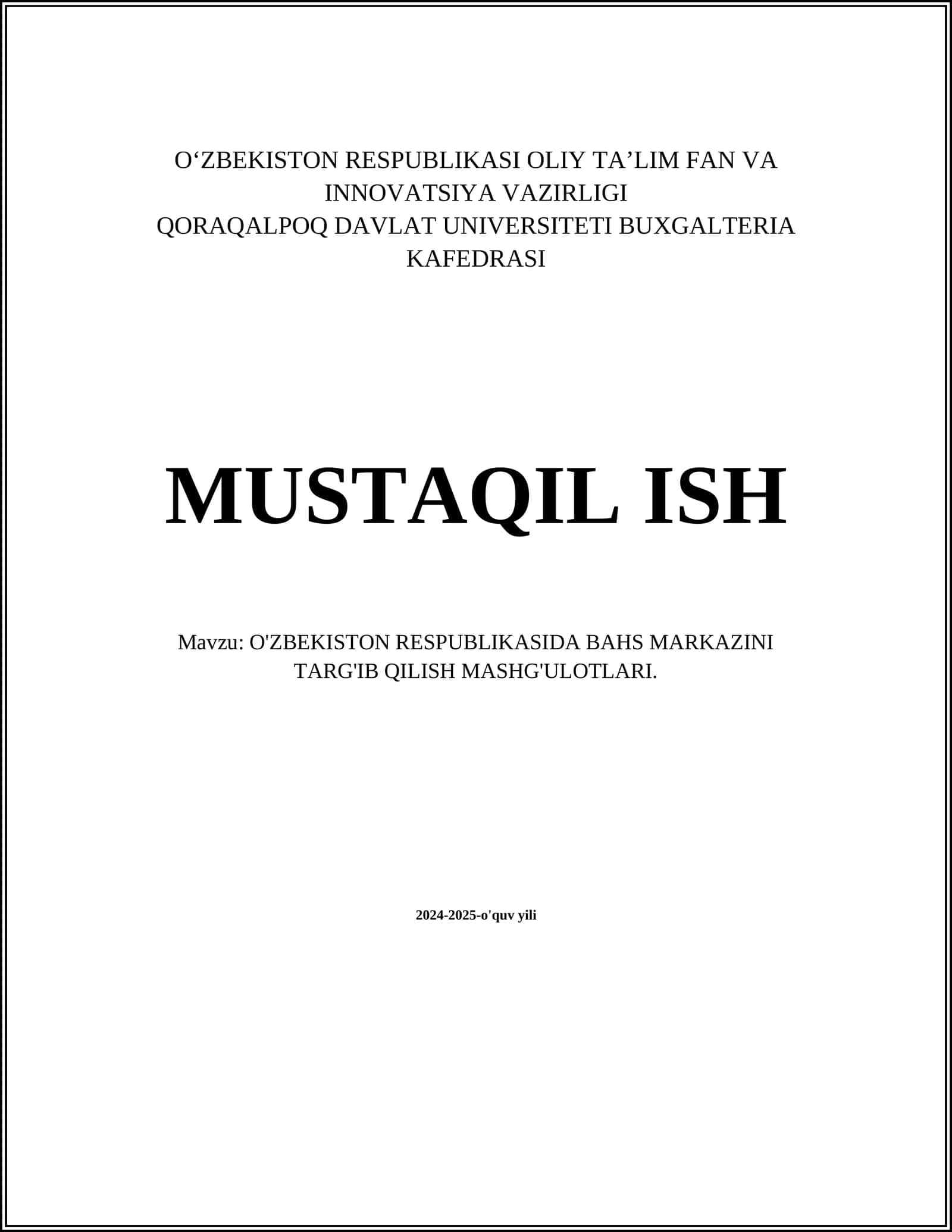 O'ZBEKISTON RESPUBLIKASIDA BAHS MARKAZINI TARG'IB QILISH MASHG'ULOTLARI