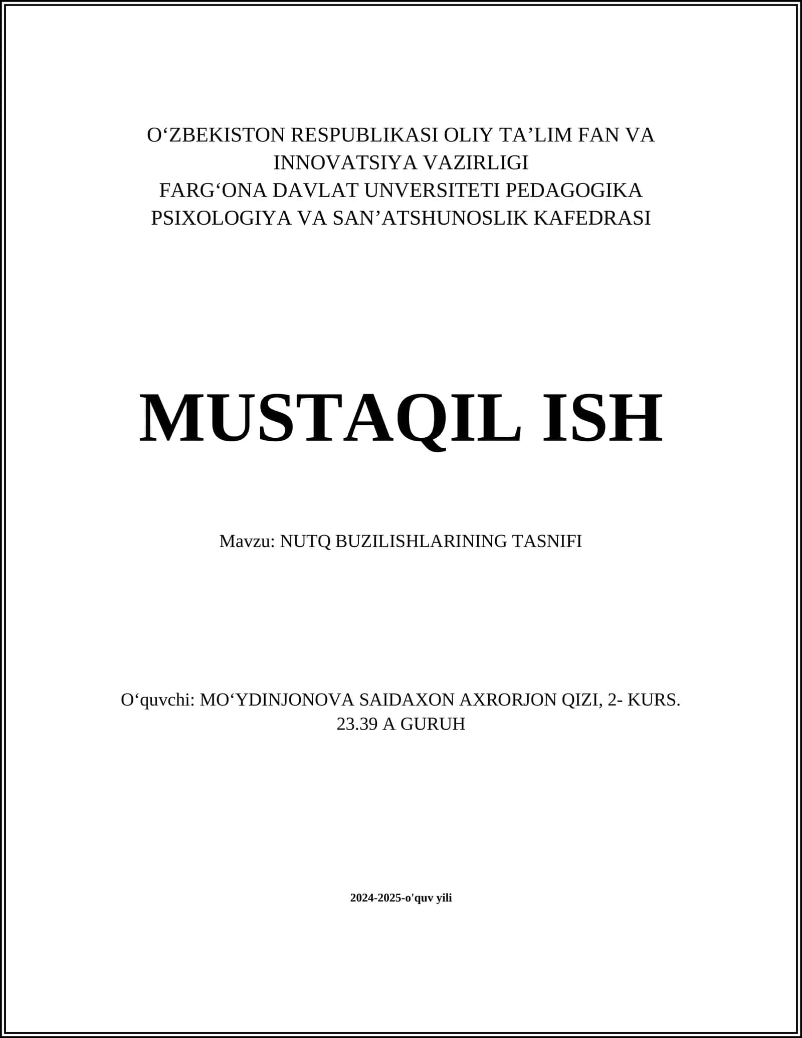 NUTQ BUZILISHLARINING TASNIFI