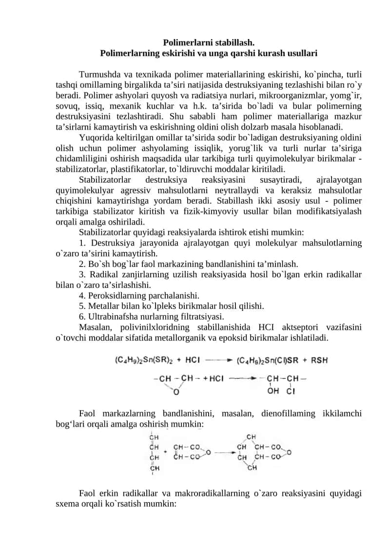 Polimerlarni stabillash