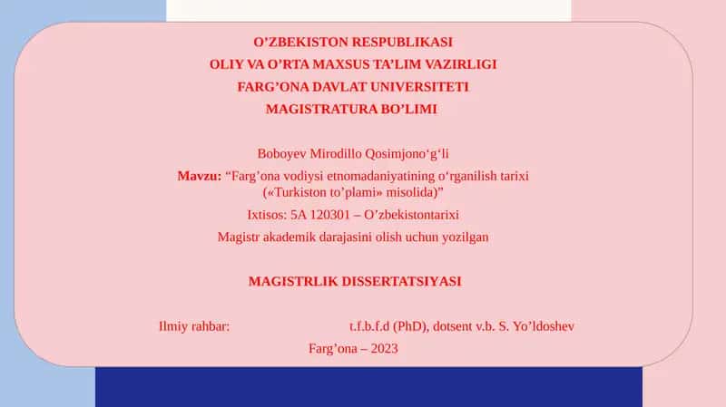 FARG’ONA VODIYSI XO’JALIK AN’ANALARI TARIXI(«TURKISTON TO’PLAMI» MISOLIDA)