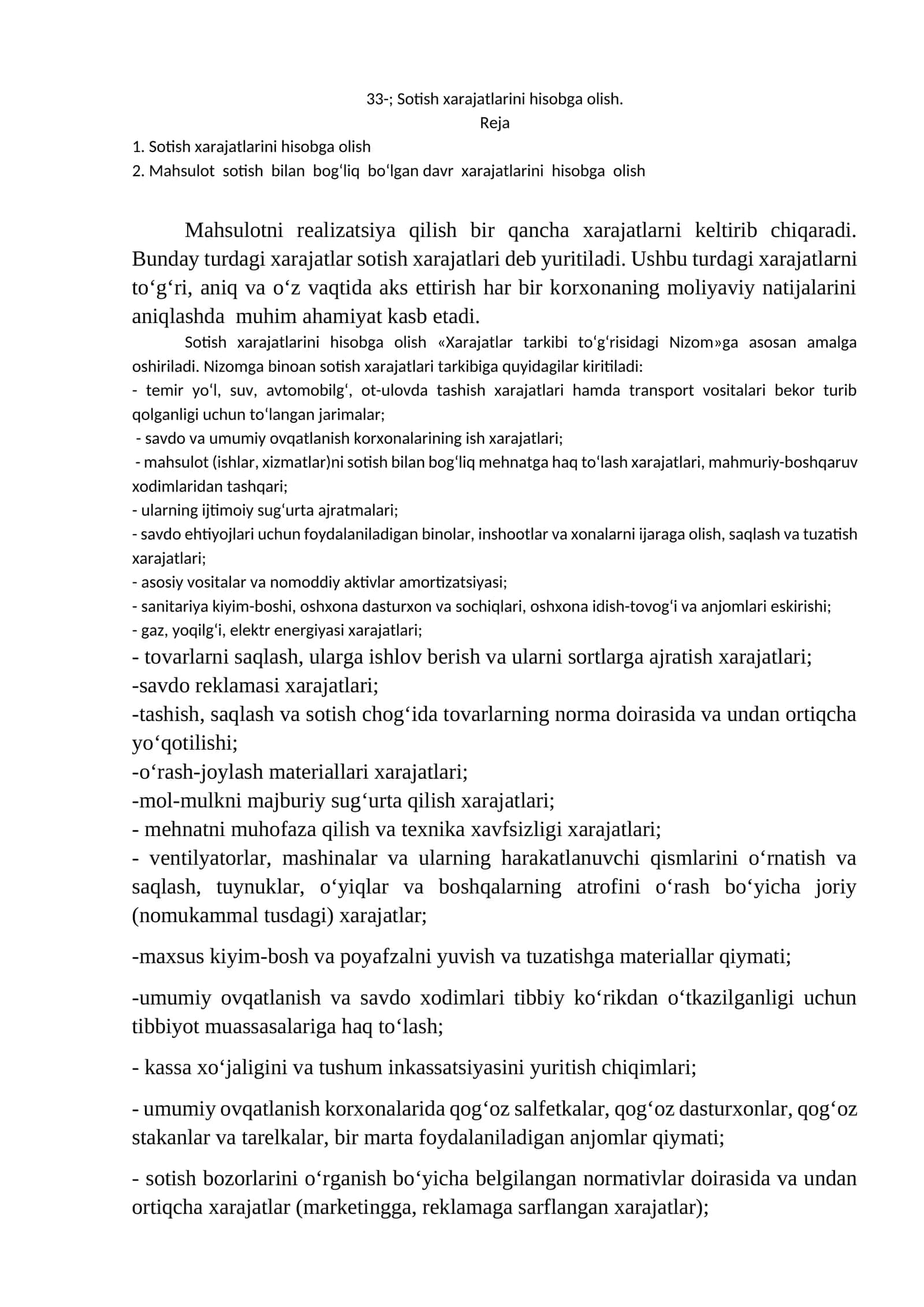 Sotish xarajatlarini hisobga olish