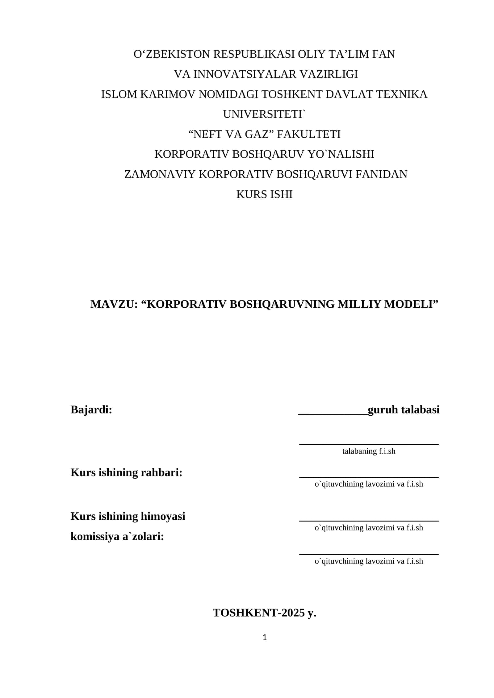 KORPORATIV BOSHQARUVNING MILLIY MODELI