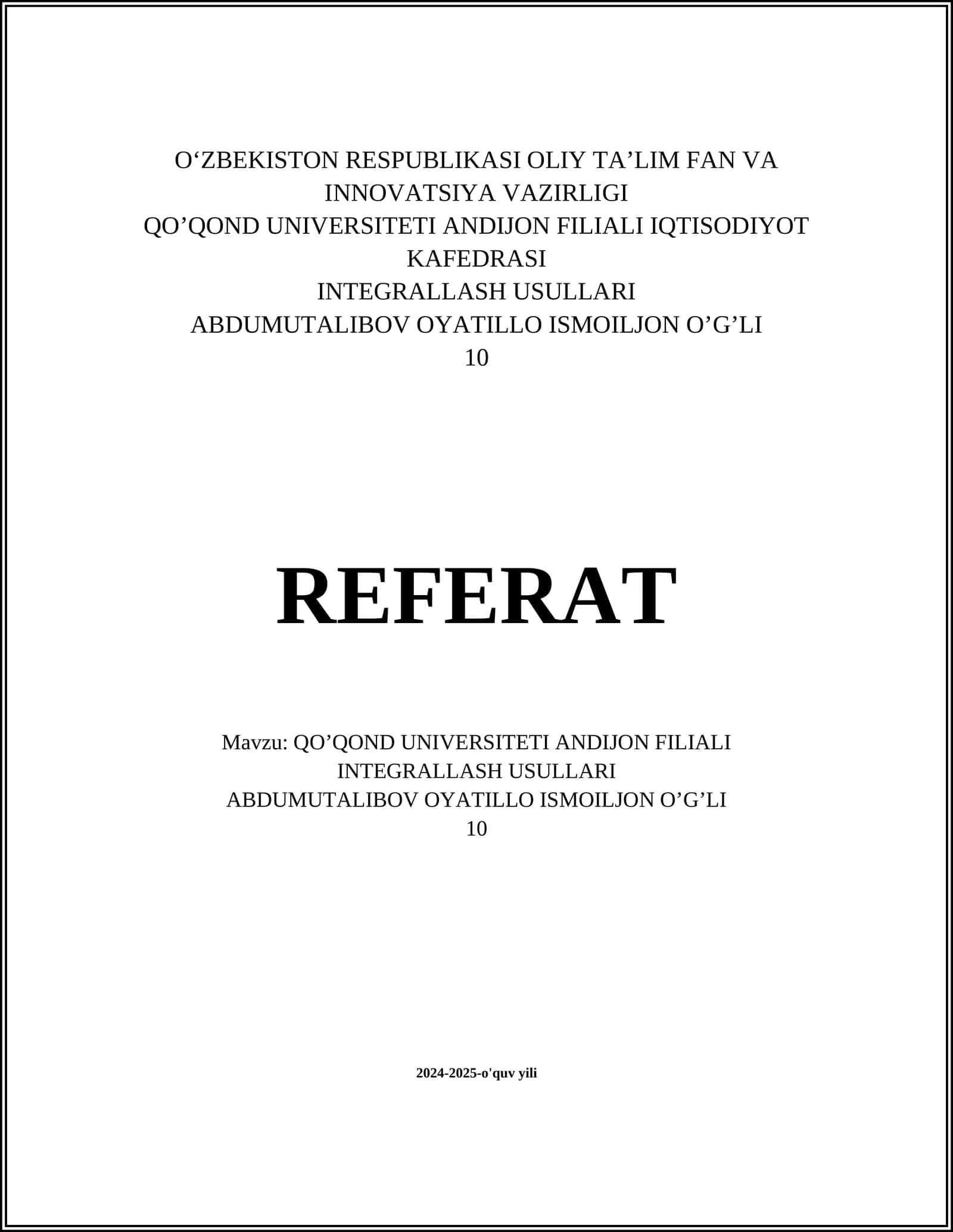 INTEGRALLASH USULLARI