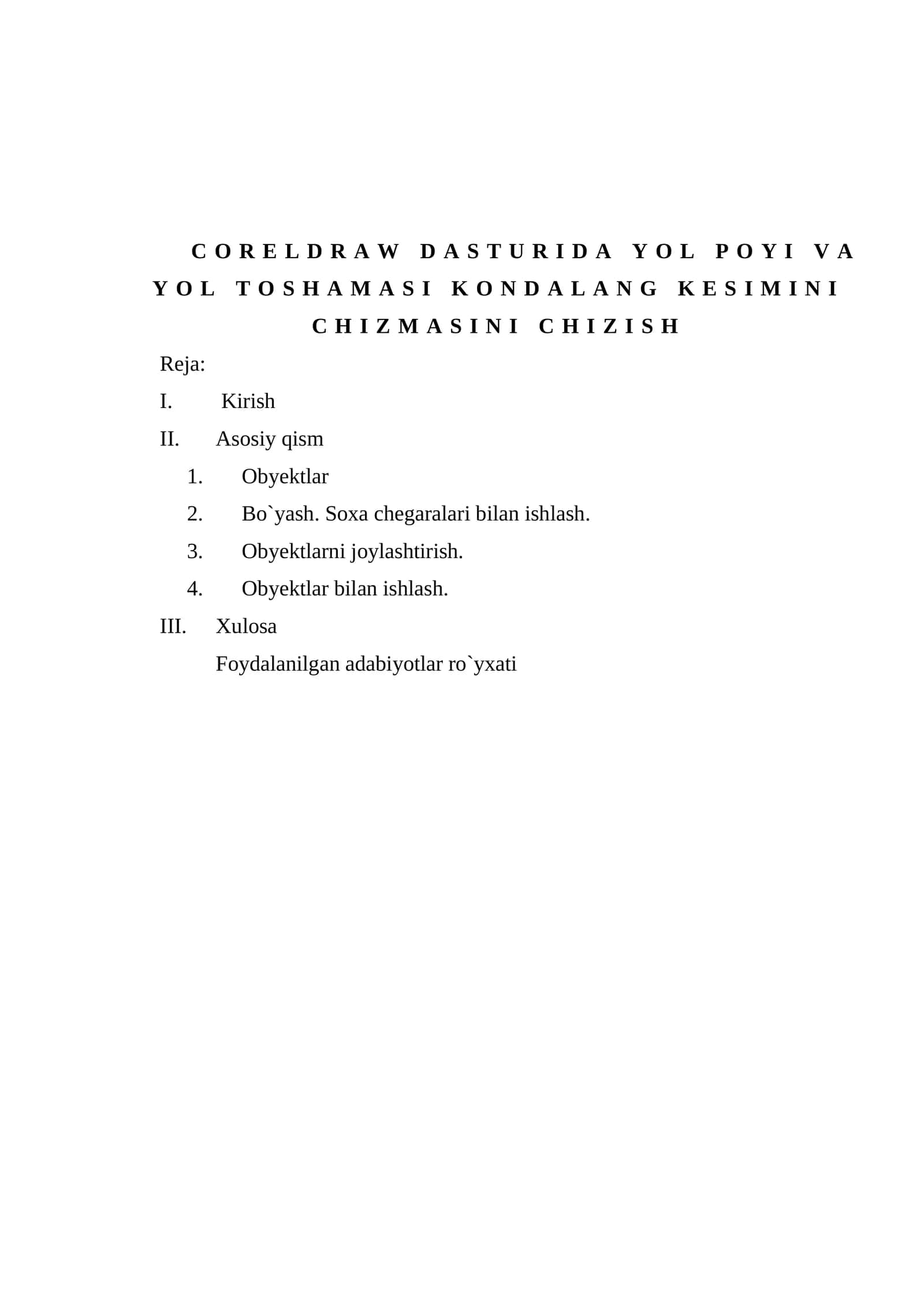 Corel Draw dasturida yol poyi va yol toshamasi kondalang kesimini chizmasini chizish