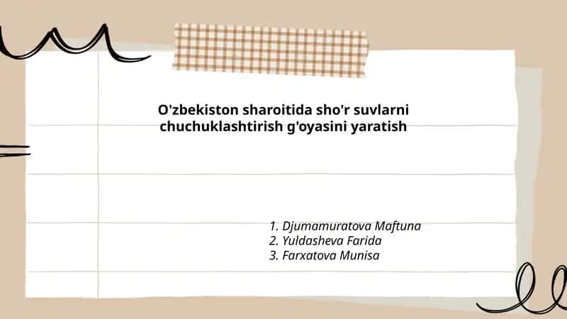 O'zbekiston sharoitida sho'r suvlarni chuchuklashtirish g'oyasini yaratish