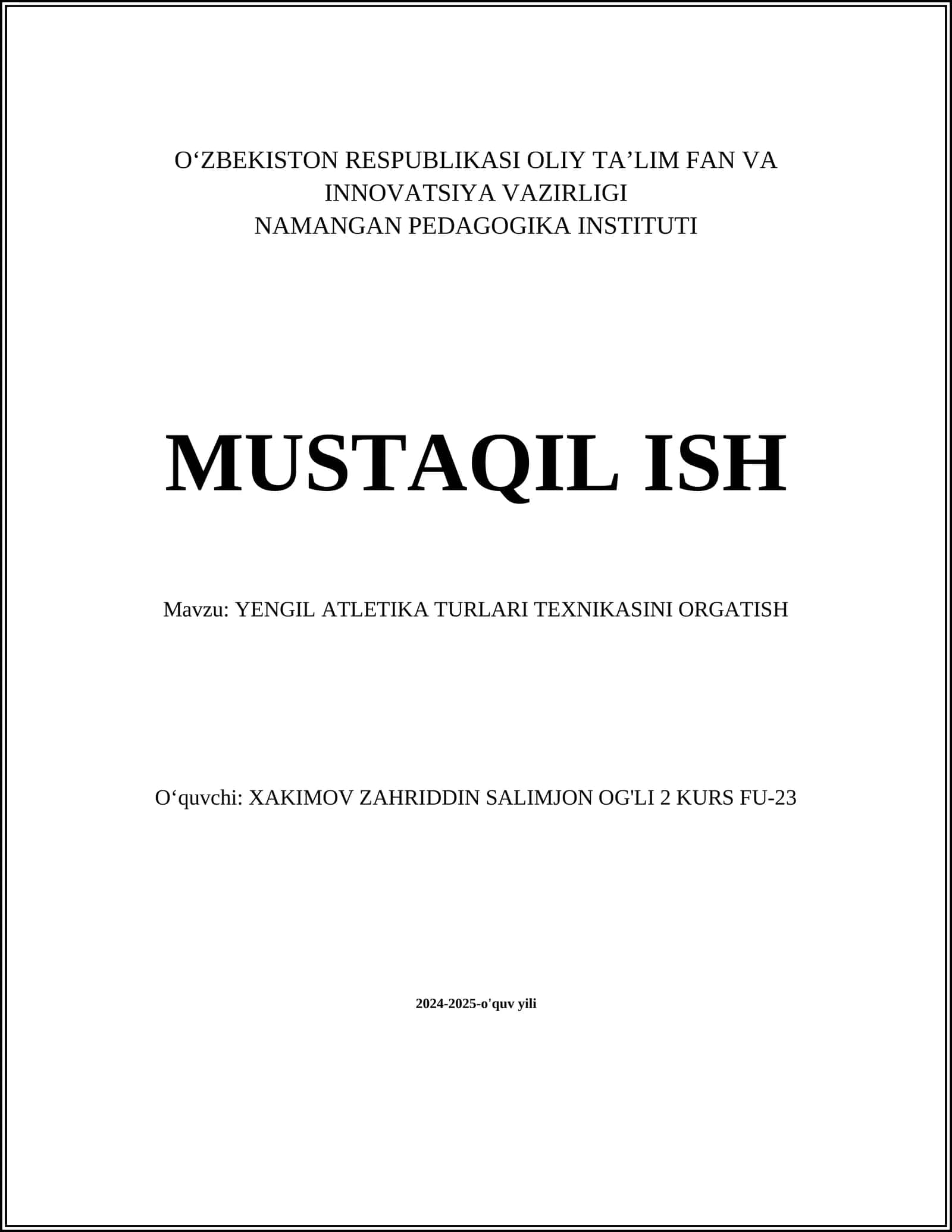 YENGIL ATLETIKA TURLARI TEXNIKASINI ORGATISH