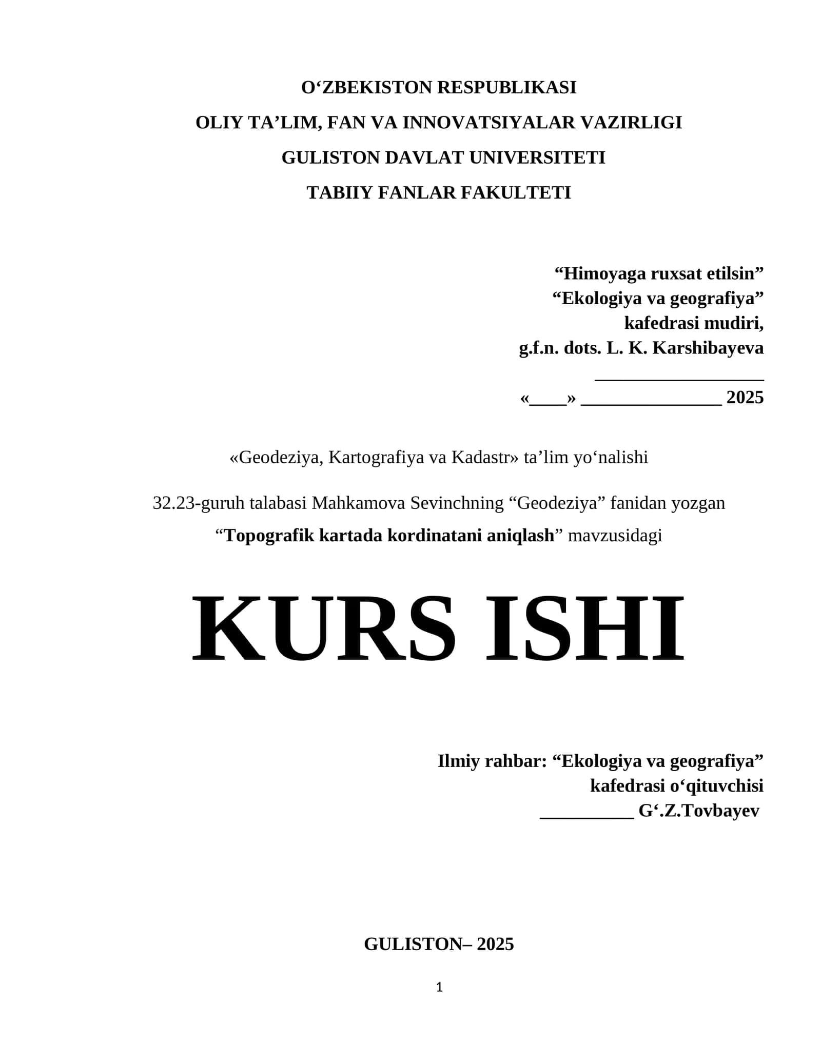 Geodeziya, Kartografiya va Kadastr