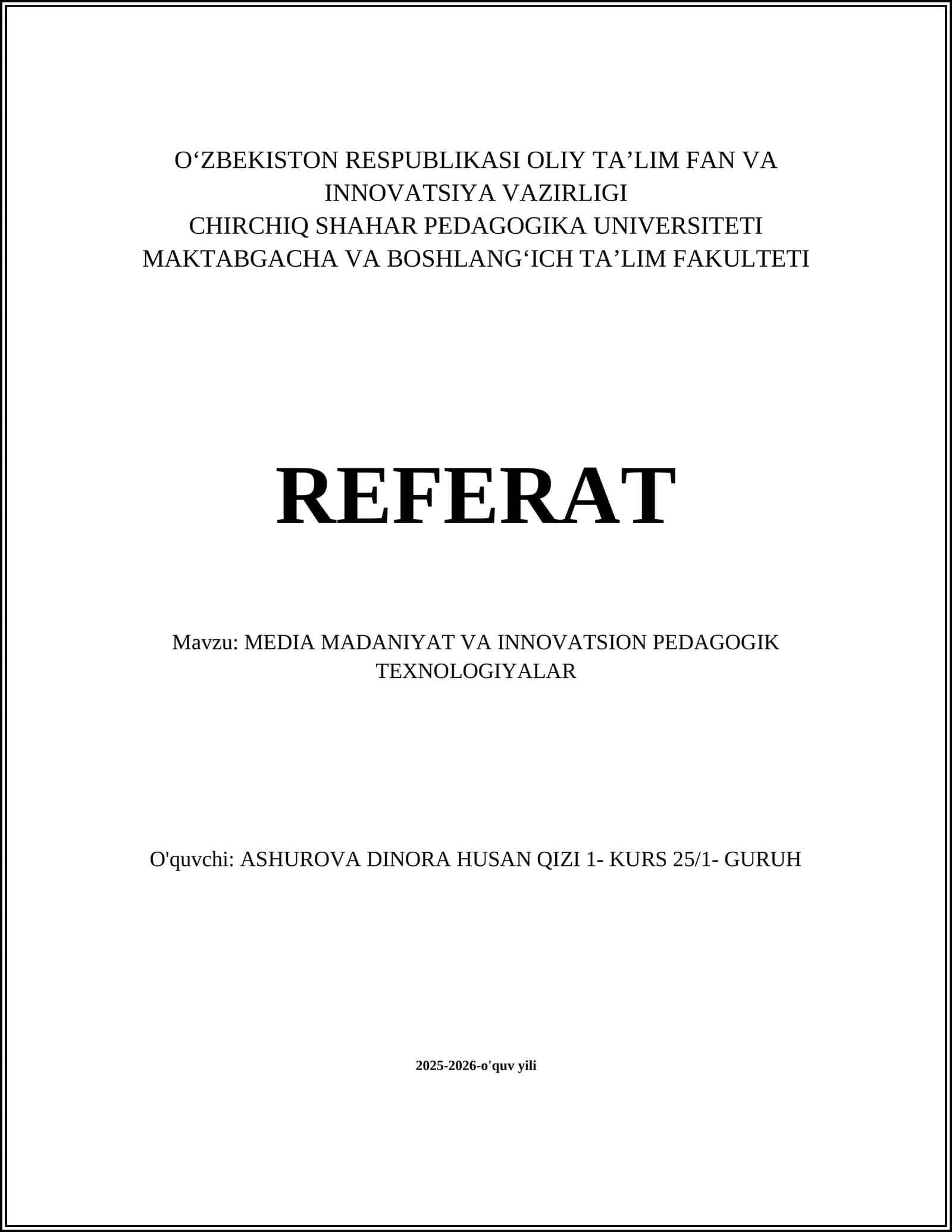 MEDIA MADANIYAT VA INNOVATSION PEDAGOGIK TEXNOLOGIYALAR